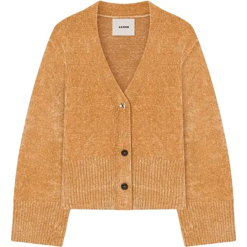 Chenille-Strickjacke mit A-Motiv-Knopf , Damen, Größe: S - Aeron - Modalova