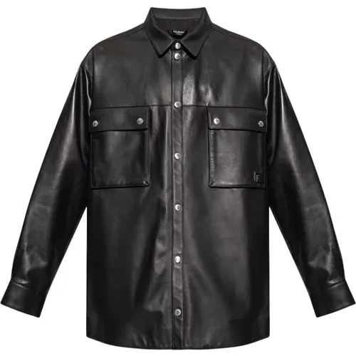 Leather shirt , male, Sizes: L - Balmain - Modalova