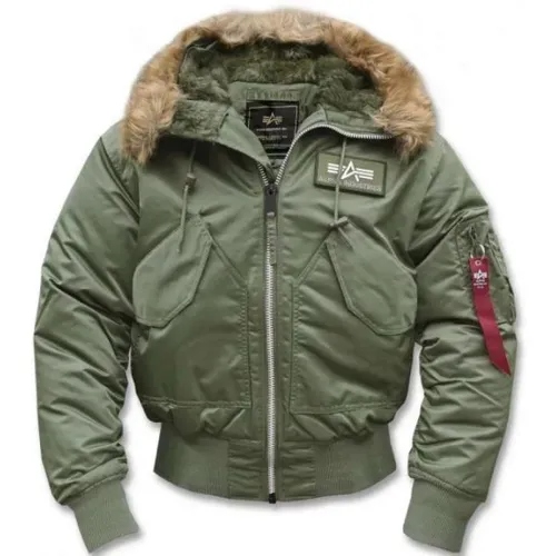 Kapuzen-Salbeigrüne Fliegerjacke , Herren, Größe: L - alpha industries - Modalova