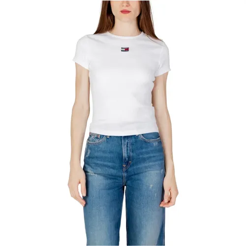 Weißes T-Shirt mit kurzen Ärmeln , Damen, Größe: S - Tommy Jeans - Modalova