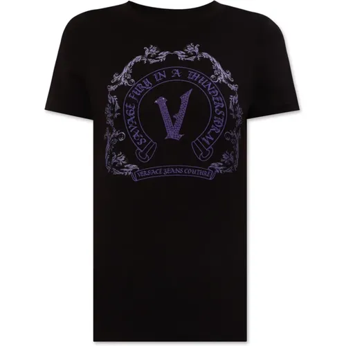 T-Shirt mit Druck und schimmernden Applikationen - Versace Jeans Couture - Modalova