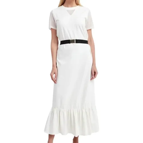 Weiße Midi-Kleid mit Mesh-Einsatz , Damen, Größe: M - Liu Jo - Modalova