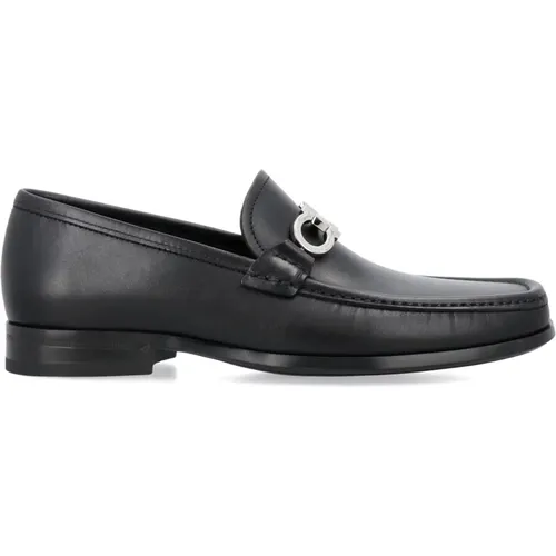 Schwarzer Lederslipper mit Gancini , Herren, Größe: 41 1/2 EU - Salvatore Ferragamo - Modalova