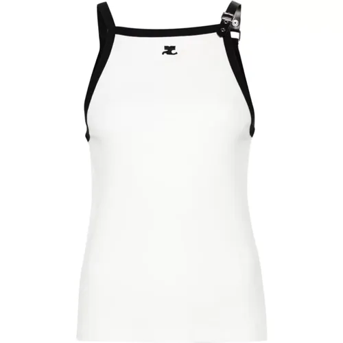 Weiße Baumwoll-Jersey-Top mit Kontrastierendem Besatz , Damen, Größe: L - Courrèges - Modalova