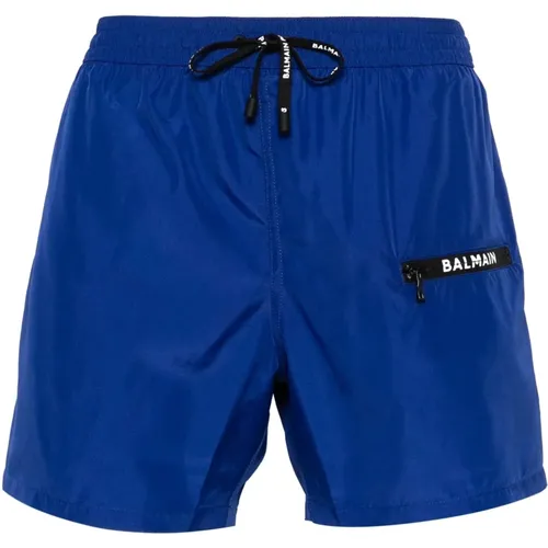 Blaue Logo-Print Badehose , Herren, Größe: XL - Balmain - Modalova