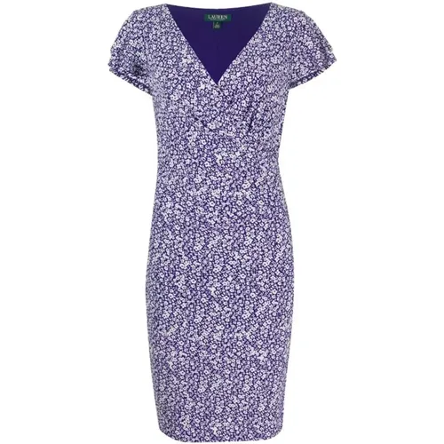 Blue Floral V-Neck Midi Dress , female, Sizes: 2XS - Polo Ralph Lauren - Modalova