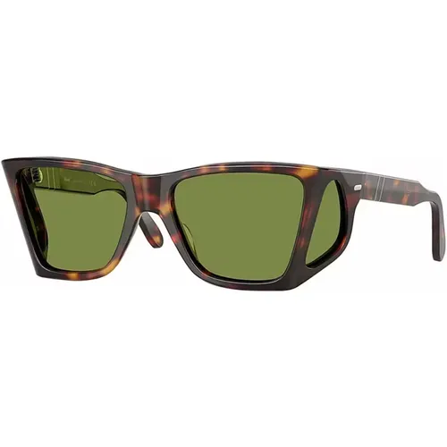 Classic Havana Sunglasses with Green Lenses , female, Sizes: 57 MM - Persol - Modalova