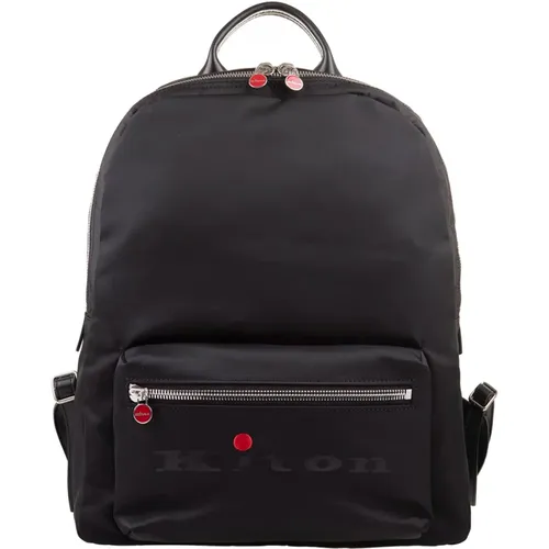 Nylon and Leather Backpack with Logo Print , male, Sizes: ONE SIZE - Kiton - Modalova
