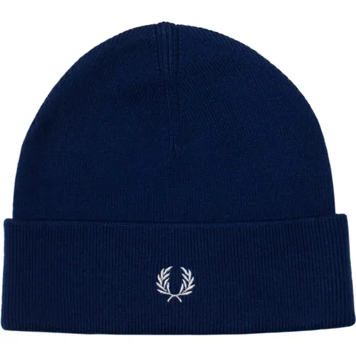 Marineblaue Wolllogo-Beanie , Herren, Größe: ONE Size - Fred Perry - Modalova