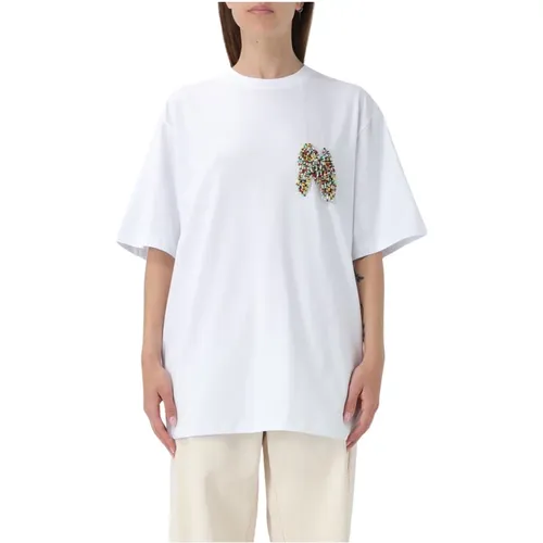 Weißes T-Shirt Raglan Ärmel , Damen, Größe: M - Msgm - Modalova