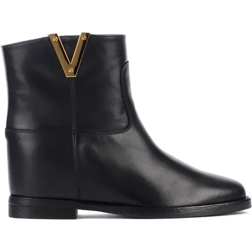 Leather Ankle Boot with Golden Metal V , female, Sizes: 4 1/2 UK, 3 1/2 UK, 6 1/2 UK, 7 1/2 UK, 3 UK, 5 1/2 UK, 4 UK, 7 UK, 5 UK - Via Roma 15 - Modalova