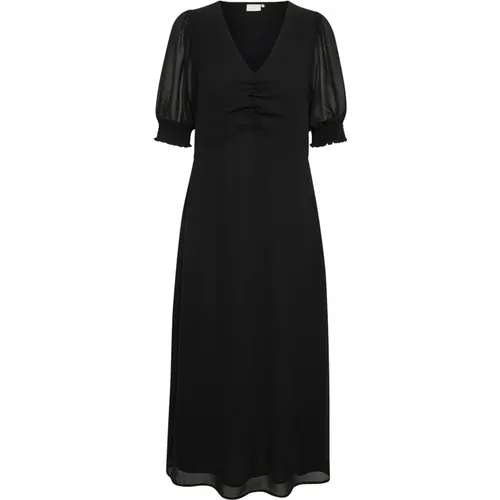 Schwarzes Tiefes Kleid mit Puffärmeln , Damen, Größe: 3XL - Kaffe - Modalova