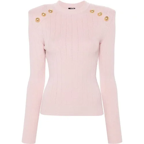 Rose Ribbed Knit Sweater , female, Sizes: S, M, XS - Balmain - Modalova