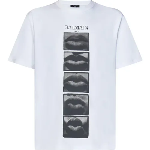 T-Shirt with Lips Motif , male, Sizes: M, L - Balmain - Modalova