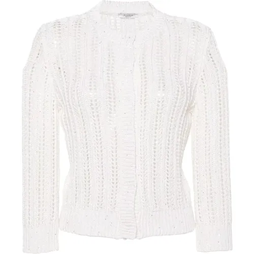 Weiße Pailletten Pullover , Damen, Größe: L - PESERICO - Modalova