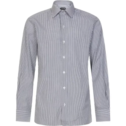 Alltags t-Shirt, Weißes Baumwollhemd mit gestreiftem Muster und spitzem Kragen - Tom Ford - Modalova