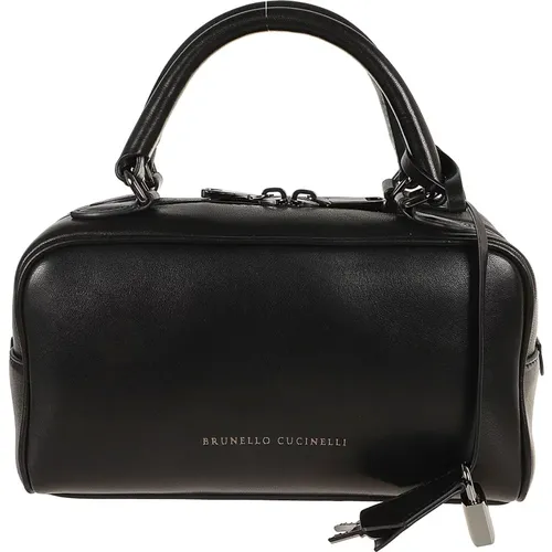 Schwarze Leder-Schultertasche - BRUNELLO CUCINELLI - Modalova