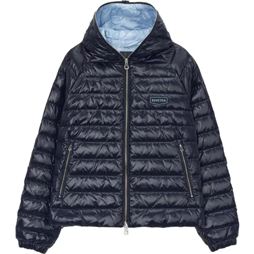 Marineblaue Kapuzen-Daunenjacke für Frauen , Damen, Größe: L - duvetica - Modalova