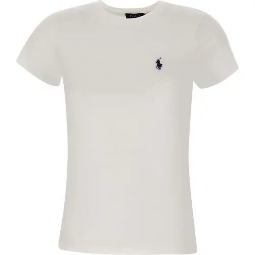 Damen Baumwoll T-shirt, Weiß, Rundhals , Damen, Größe: M - Polo Ralph Lauren - Modalova