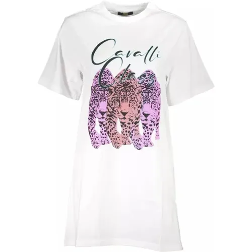 Schickes weißes Baumwollkleid mit ikonischem Print , Damen, Größe: 2XL - Cavalli Class - Modalova