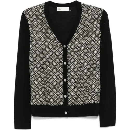 Monogram Cardigan Knit Sweater , female, Sizes: XS, M - TORY BURCH - Modalova