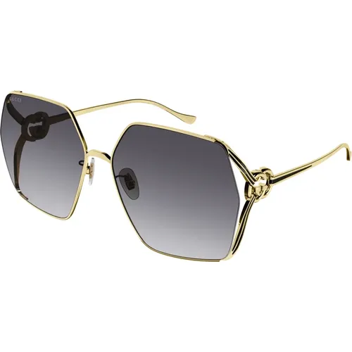 Gold/Grau getönte Sonnenbrille , Damen, Größe: 64 MM - Gucci - Modalova