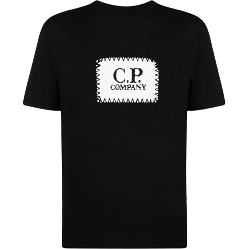 Schwarzes Jersey Baumwoll-T-Shirt mit Logo - C.P. Company - Modalova