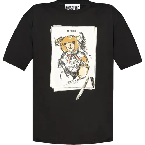 Schwarze Logo Print T-shirts und Polos , Damen, Größe: S - Moschino - Modalova