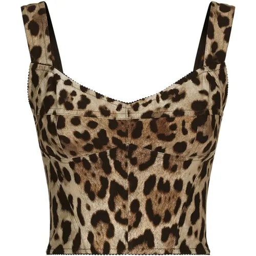 Leopard Print Crop Top , female, Sizes: S - Dolce & Gabbana - Modalova