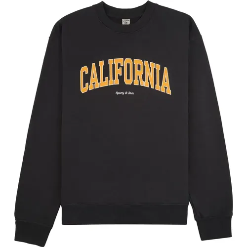 California Crewneck Sweatshirt Schwarz Orange , Herren, Größe: M - Sporty & Rich - Modalova