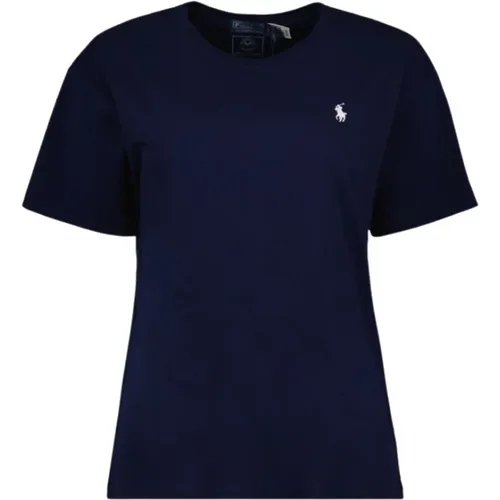 Marineblauer Baumwoll-Jersey T-Shirt , Damen, Größe: L - Ralph Lauren - Modalova