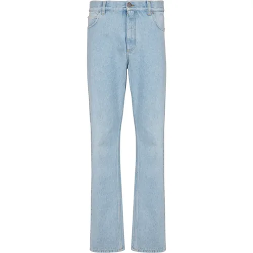 Hellblaue Regular-Fit-Denim-Jeans,Blaue Regular Jeans mit Metall-Details - Balmain - Modalova