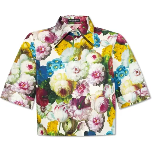 Cropped shirt with floral motif , female, Sizes: M, S, XS - Dolce & Gabbana - Modalova