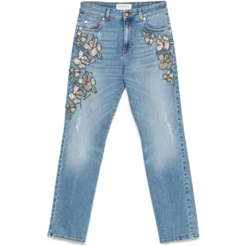 Klare Blaue Blumen Slim Fit Jeans , Damen, Größe: M - Ermanno Scervino - Modalova