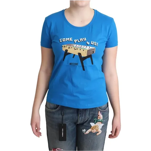 Blaues Baumwoll-Komm-Spiel 4 Uns Print T-Shirt - Moschino - Modalova