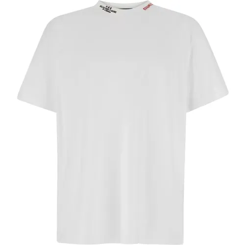 Logo Kragen Weiß Baumwoll T-shirt , Herren, Größe: L - Dsquared2 - Modalova