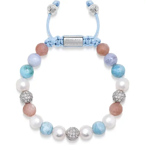 Women's Beaded Bracelet with Larimar, Pearl, Blue Lace Agate and Pink Aventurine , Damen, Größe: L - Nialaya - Modalova