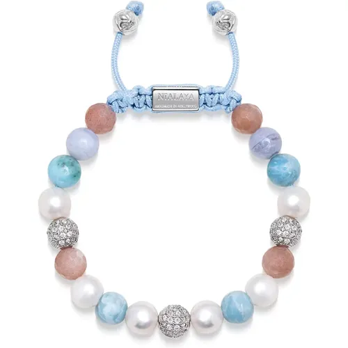 Women's Beaded Bracelet with Larimar, Pearl, Lace Agate and Pink Aventurine , Damen, Größe: M - Nialaya - Modalova