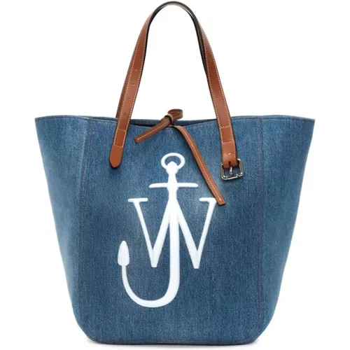 Denim Tote Bag with Brown Leather Trim and Silver Hardware , male, Sizes: ONE SIZE - JW Anderson - Modalova