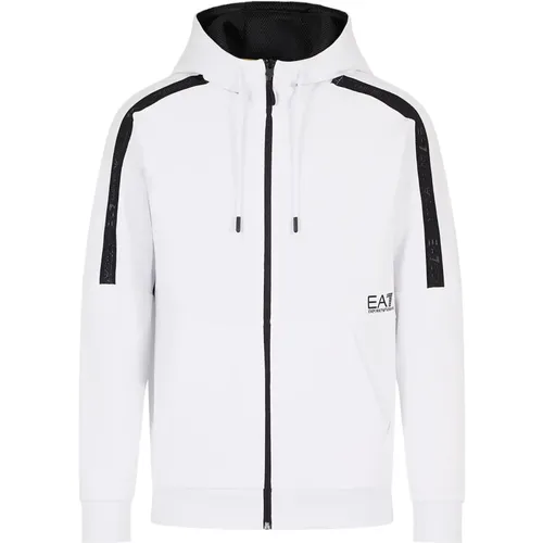 Weiße Kapuzen-Zip-Sweatshirt 3dpm88,Weiße Pullover für Männer - Emporio Armani EA7 - Modalova