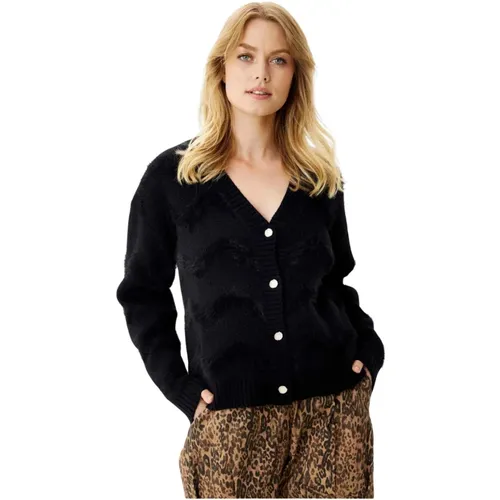 Schwarzer Strick-Cardigan mit V-Ausschnitt , Damen, Größe: 2XL - IN FRONT - Modalova