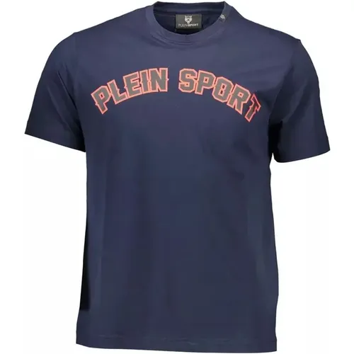 Blau T-Shirt mit kontrastierenden Drucken , Herren, Größe: M - Plein Sport - Modalova