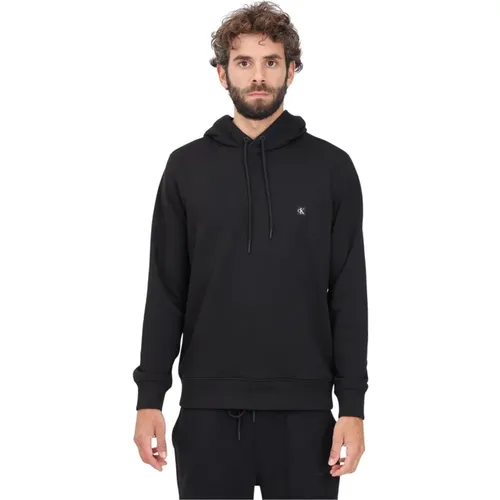 Schwarzer Kapuzenpullover mit Logo-Emblem , Herren, Größe: L - Calvin Klein Jeans - Modalova