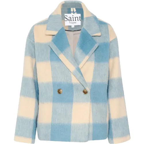 Blue Checkered Charlasz Jacket , female, Sizes: XS - Saint Tropez - Modalova