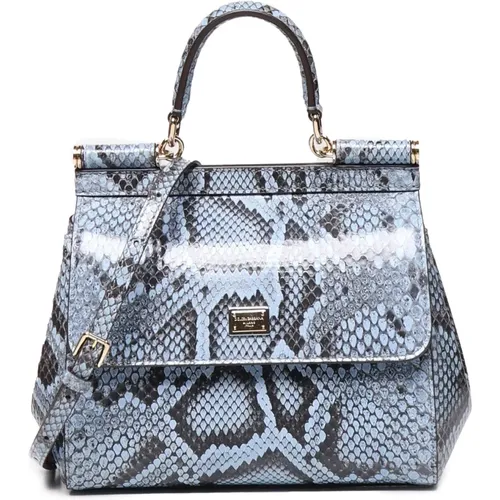 Snake Print Leather Handbag with Mirror , female, Sizes: ONE SIZE - Dolce & Gabbana - Modalova