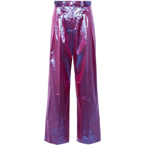 Blue Metallic High Waist Trousers , female, Sizes: S, 2XS, XS, L, M - Forte Forte - Modalova