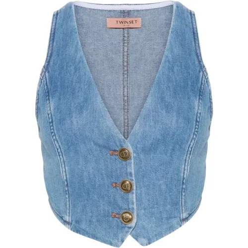 Stylische Denim Gilet Weste , Damen, Größe: S - Twinset - Modalova