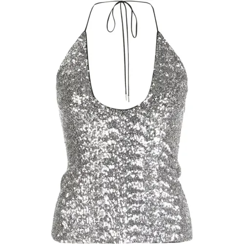 Silver Sequin Halterneck Top , female, Sizes: S - The Attico - Modalova