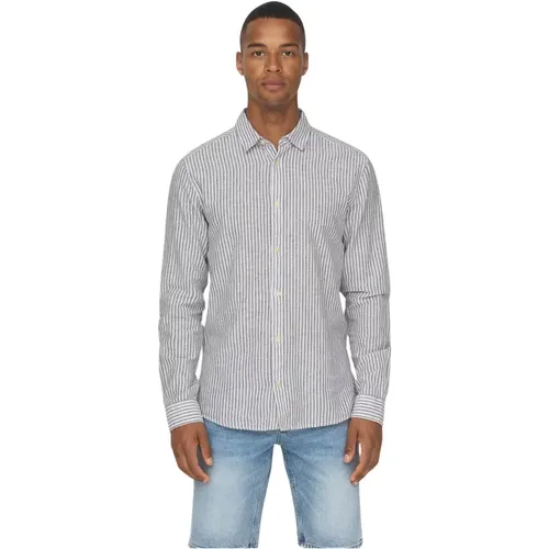 Stripe Linen Shirt Dark Navy , male, Sizes: XL, 2XL, S, L, M, XS - Only & Sons - Modalova