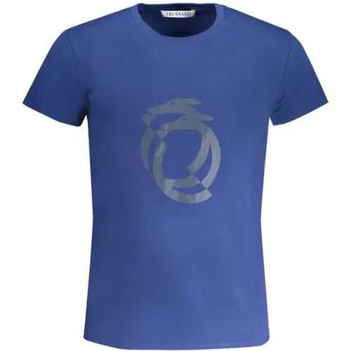 Blau Baumwolle Logo Print T-Shirt , Herren, Größe: M - Trussardi - Modalova